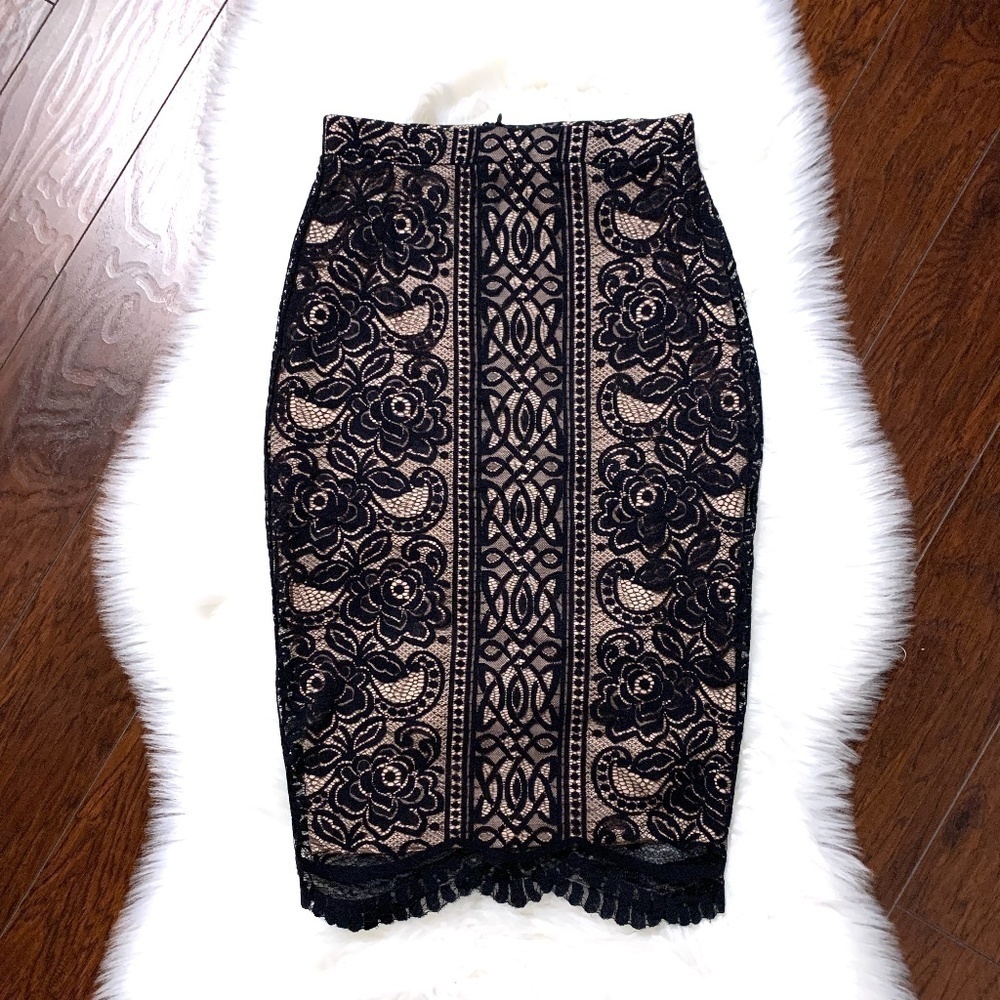 Love Fire Black Lace Pencil Skirt Knee Length